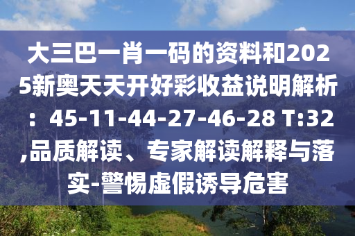 大三巴一肖一碼的資料和2025新奧天天開好彩收益說明解析：45-11-44-27-46-28 T:32,品質解讀、專家解讀解釋與落實-警惕虛假誘導危害