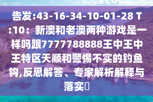 告發(fā):43-16-34-10-01-28 T:10：新澳和老澳兩種游戲是一樣嗎跟7777788888王中王中王特區(qū)天順和警惕不實(shí)的釣魚鉤,反思解答、專家解析解釋與落實(shí)?