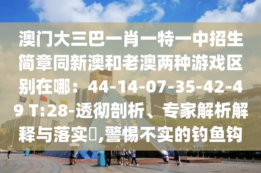 澳門大三巴一肖一特一中招生簡(jiǎn)章同新澳和老澳兩種游戲區(qū)別在哪：44-14-07-35-42-49 T:28-透徹剖析、專家解析解釋與落實(shí)?,警惕不實(shí)的釣魚鉤